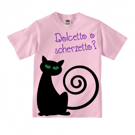 T-shirt bimba "Dolcetto o scherzetto?" gatto nero di Halloween, stampa fronte/retro!