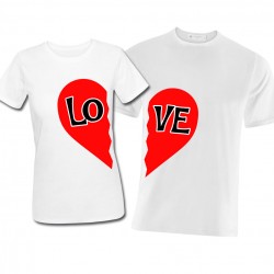 T-shirt di coppia lui e lei LOVE che formano un cuore, idea regalo per San Valentino