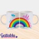 Set 2 tazze di coppia "I love you" arcobaleno ed innamorati, idea regalo per San Valentino!