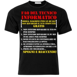 T-shirt uomo Faq del tecnico informatico: "Motivi per cui non riparerò il tuo computer gratis"