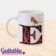 Tazza con la tua lettera iniziale ed uccellino pettirosso vintage shabby chic