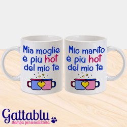 Set 2 tazze di coppia "Mia moglie / Mio marito è più hot del mio tè", idea regalo per San Valentino