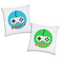 Coppia di federe per cuscini "Player 1 + Player 2", videogames