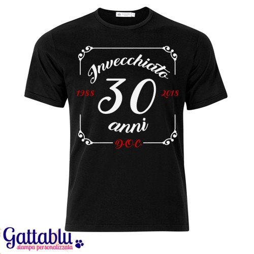 T-shirt uomo compleanno Invecchiato 30 anni D.O.C. personalizzabile con  data di nascita