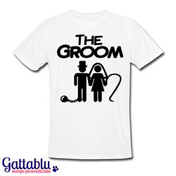 T-shirt uomo "The groom", lo sposo, frusta e palla al piede, addio al celibato!