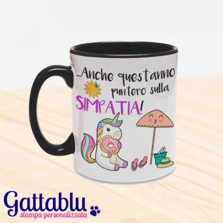 Tazza color "Punterò sulla simpatia" unicorno ciccione kawaii