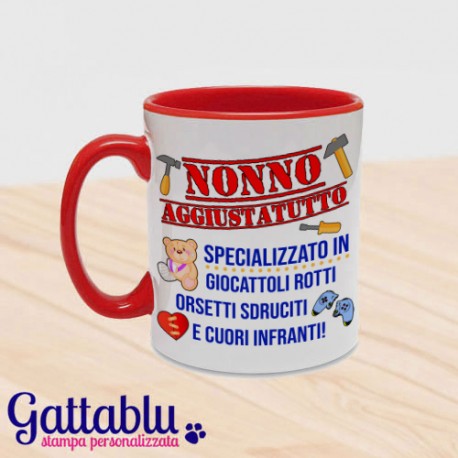 Tazza mug 11 oz color NONNO AGGIUSTATUTTO, idea regalo divertente per la Festa dei Nonni!