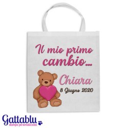 Shopper borsetta Il mio primo cambio, PERSONALIZZATA CON NOME E DATA DI NASCITA BIMBA! Idea regalo NASCITA!