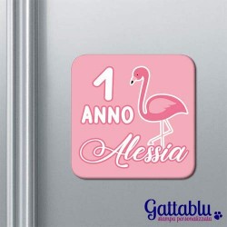 Calamita di compleanno Fenicottero rosa PERSONALIZZABILE con il nome e gli anni! Idea per bomboniera!