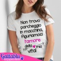 T-shirt donna Non trovo parcheggio in macchina, figuriamoci l'amore della mia vita! Divertente idea regalo, bianca!