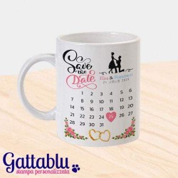 Tazza mug 11 oz Save the Date: calendario nozze PERSONALIZZATO con nomi degli sposi, mese e anno del matrimonio! Nubilato!