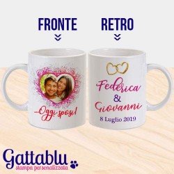 Tazza mug 11 oz Oggi Sposi, PERSONALIZZATA con FOTO, NOMI E DATA DEL MATRIMONIO, idea regalo o bomboniera festa nozze!