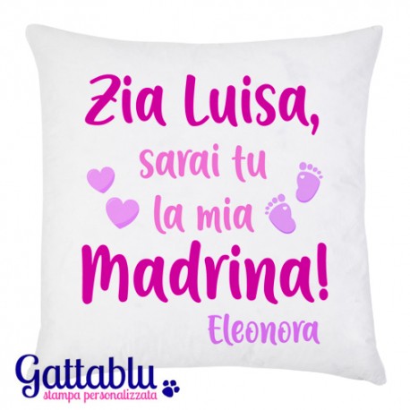 Federa per Cuscino Il mio cuore ha scelto te, sarai tu la mia madrina!  PERSONALIZZATA CON NOME! Idea regalo Battesimo e Nascita!