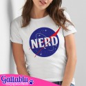 T-shirt donna NERD, logo Nasa inspired divertente! Bianca!