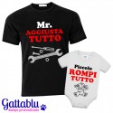 Set padre e figlio t-shirt uomo + body bimbo Mr Aggiustatutto e Piccolo Rompitutto!