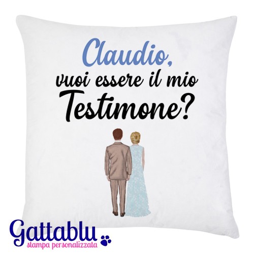 Federa per Cuscino Vuoi essere il mio Testimone? PERSONALIZZATA CON IL  NOME, sposa e testimone uomo, fratello, amico!