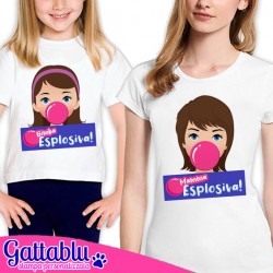 Coppia di t-shirt madre e figlia Mamma e Bimba Esplosiva! Bubble gum divertente!