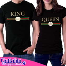 T-shirt di coppia lui e lei King e Queen stile alta moda griffata logo high fashion