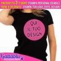 Pacchetto 3 t-shirt donna CON STAMPA PERSONALIZZABILE, stampa tuo logo, foto, design! SCEGLI I COLORI!