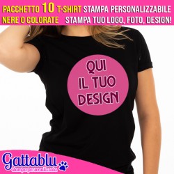 Pacchetto 10 t-shirt donna CON STAMPA PERSONALIZZABILE, stampa tuo logo, foto, design! SCEGLI I COLORI!