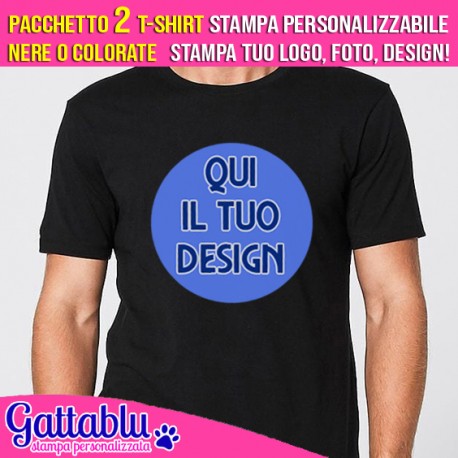 Pacchetto 2 t-shirt uomo CON STAMPA PERSONALIZZABILE, stampa tuo logo, foto, design! SCEGLI I COLORI!