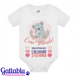 Body neonato, bimba o bimbo, Ciao Mondo! Sono appena nata/nato e mi chiamo PERSONALIZZATO CON NOME! Baby Koala!