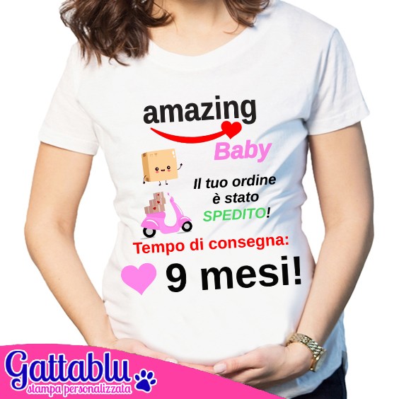 T-shirt donna Amazing Baby, ordine spedito! Tempo di consegna 9 mesi!  Regalo per gravidanza, futura mamma di bimba!