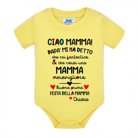 Body bodino neonato bimbo e bimba PERSONALIZZATO CON IL NOME Buona prima festa della mamma! Giallo!