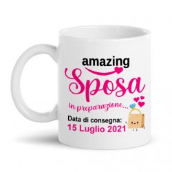 Tazza mug 11 oz Amazing Sposa in preparazione, personalizzata con data delle nozze, nubilato!