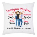 Federa per cuscino Famiglia felice, mamma papà e 2 figli femmina e maschio, PERSONALIZZATA con cognome e nomi!