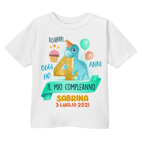 T-shirt bimbo e bimba Dinosauro oggi ho 4 anni, festa di compleanno!  Personalizzata con nome e data!