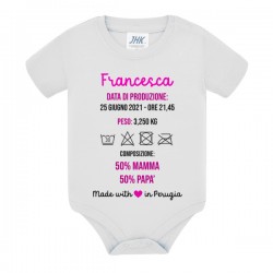 Body bimba neonata 50% mamma e 50% papà, produzione divertente, personalizzato con nome, data e ora di nascita, peso e città!