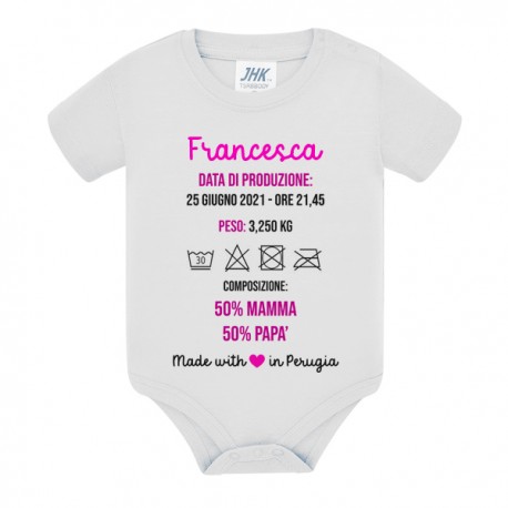 Body bimba neonata 50% mamma e 50% papà, produzione divertente, personalizzato con nome, data e ora di nascita, peso e città!