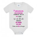 Body bimba neonata 50% mamma e 50% papà, produzione divertente, personalizzato con nome, data e ora di nascita, peso e città!