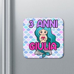 Calamita bomboniera Compleanno Sirenetta, personalizzata con nome e numero di anni che vuoi!