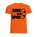 T-shirt uomo Addio al Celibato: amico dello sposo! Manette divertenti! Arancione!