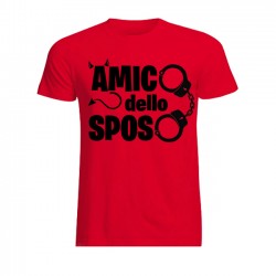 T-shirt uomo Addio al Celibato: amico dello sposo! Manette divertenti! Rossa!