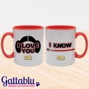 Set 2 tazze di coppia "I love you - I know" Star Love, inspired, idea regalo San Valentino, rosse