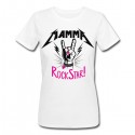 T-shirt donna Mamma Rockstar! Idea regalo divertente Festa della Mamma, mano rock con smalto fucsia!