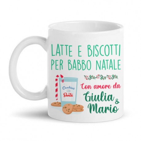 Tazza mug 11 oz Latte e biscotti per Babbo Natale con amore, personalizzata con nome o nomi!