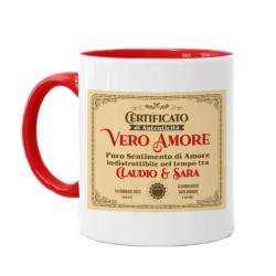 Tazza mug 11 oz color rossa Certificato di Vero Amore, personalizzata con nomi, data e firme!