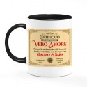 Tazza mug 11 oz color nera Certificato di Vero Amore, personalizzata con nomi, data e firme!