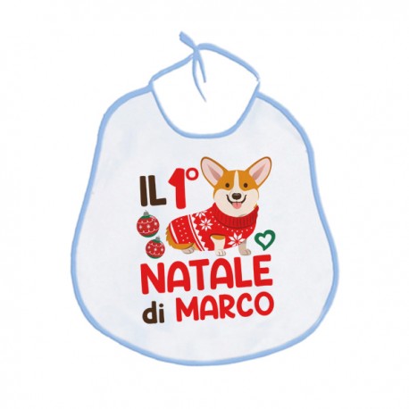 Bavaglino bavetta neonato Il Primo 1° Natale di, personalizzato con nome di  bimbo! Cagnolino natalizio!