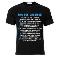 T-Shirt Maglietta Uomo FAQ del CASSIERE risposte Divertenti a Domande irritanti, Divertente Idea Regalo Addetto Cassa, nera