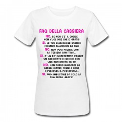 T-Shirt Maglietta Donna FAQ della CASSIERA risposte Divertenti a Domande irritanti, Divertente Idea Regalo addetta Cassa