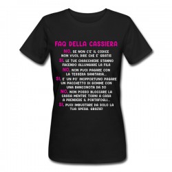 T-Shirt Maglietta Donna FAQ della CASSIERA risposte Divertenti a Domande irritanti, Divertente Idea Regalo addetta Cassa, nera