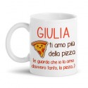 Tazza mug 11 oz Ti amo più della pizza! Divertente regalo d'amore PERSONALIZZATA CON NOME! San Valentino!