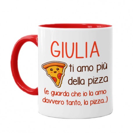 Tazza mug 11 oz rossa Ti amo più della pizza! Divertente regalo d'amore PERSONALIZZATA CON NOME! San Valentino!