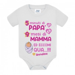 Body bimba neonata 5 minuti di papà 9 mesi di mamma, personalizzato con nome!