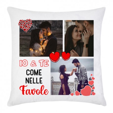 Federa per Cuscino Io e te come nelle favole, collage romantico,  personalizzato con vostre foto, San